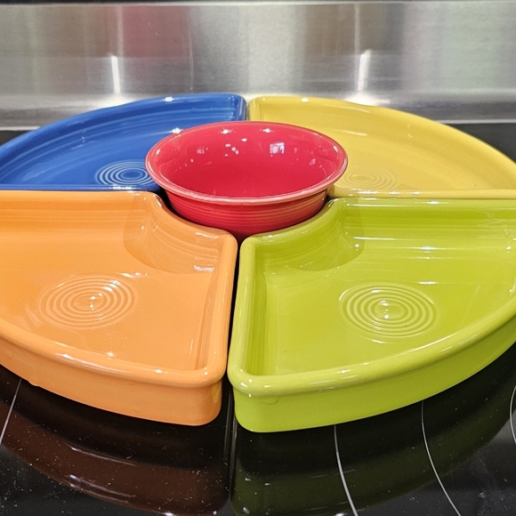 Colorful Fiesta Wear Sectioned Serving Platter with Bowl. - Picture 2 of 12